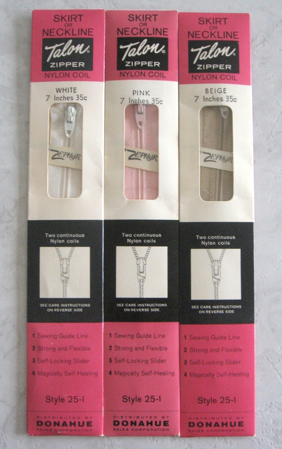 Vintage Talon Zippers for Skirt or Neckline Mixed Lot of 4 Nylon