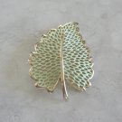 Green & Gold Leaf Brooch Pin Vintage Jewelry 1970s