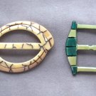 2 Belt Slides Scarf Shawl Lucite Green Beige Retro Vintage Accessories Clothing