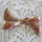 Hand Painted Pink Enamel Flower Gold Bow Brooch Pin Vintage Jewelry 1950s