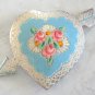 Large Silver Blue Heart with Arrow Enamel Brooch Pin Retro 1950s Vintage Jewelry
