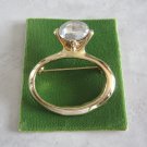 Large Big Solitaire Ring Rhinestone Jeweled Gold Brooch Pin Vintage Jewelry 1980s Large Big Solitaire Ring Rhinestone Jeweled Gold Brooch Pin Vintage Jewelry 1980s