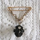 Black & Clear Stone Hanging Charm Brooch Pin Unique Vintage Jewelry 1950s Black & Clear Stone Hanging Charm Brooch Pin Unique Vintage Jewelry 1950s