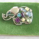 Colorful Jeweled Elephant Brooch Pin Multi Stones Vintage Jewelry 1970s