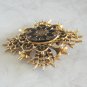 Large Black Stone Ornate Raised Brooch Pin Vintage Jewelry 1960s