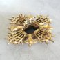 Large Black Stone Ornate Raised Brooch Pin Vintage Jewelry 1960s