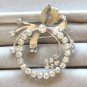 Large Round Bow Silver Sparkly Rhinestone Brooch Pin Vintage Jewelry 1950s