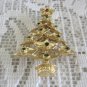 Green & Red Stone Christmas Tree Brooch Pin Holiday Jewelry Vintage 1970s