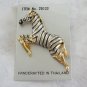 Large Black Silver Gold Zebra Brooch Pin Rhinestone Eye Vintage Jewelry 1980s Handcrafted