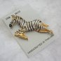 Large Black Silver Gold Zebra Brooch Pin Rhinestone Eye Vintage Jewelry 1980s Handcrafted