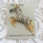 Large Black Silver Gold Zebra Brooch Pin Rhinestone Eye Vintage Jewelry 1980s Handcrafted