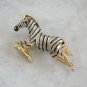 Large Black Silver Gold Zebra Brooch Pin Rhinestone Eye Vintage Jewelry 1980s Handcrafted
