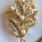 Fancy Gold Leaf Pearl Brooch Pin Vintage Jewelry 1970s