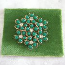 Green Flower Rhinestone Brooch Pin Vintage Jewelry 1940s Green Flower Rhinestone Brooch Pin Vintage Jewelry 1940s