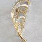 Large White Tan & Gold Rhinestone Brooch Pin Vintage Jewelry 1970s