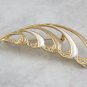 Large White Tan & Gold Rhinestone Brooch Pin Vintage Jewelry 1970s