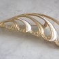 Large White Tan & Gold Rhinestone Brooch Pin Vintage Jewelry 1970s