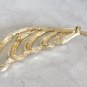 Large White Tan & Gold Rhinestone Brooch Pin Vintage Jewelry 1970s