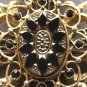 Large Black Stone Ornate Raised Brooch Pin Vintage Jewelry 1960s