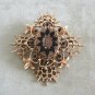 Large Black Stone Ornate Raised Brooch Pin Vintage Jewelry 1960s