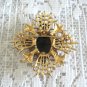 Large Black Stone Ornate Raised Brooch Pin Vintage Jewelry 1960s