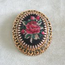 Large Cross Stitched Flower Cameo Brooch Pin Pendant Vintage Jewelry 1950s