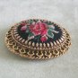 Large Cross Stitched Flower Cameo Brooch Pin Pendant Vintage Jewelry 1950s