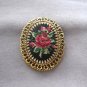 Large Cross Stitched Flower Cameo Brooch Pin Pendant Vintage Jewelry 1950s