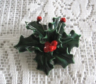 Handcrafted Large Ceramic Christmas Mistletoe Brooch Pin Holiday Jewelry Vintage 1970s