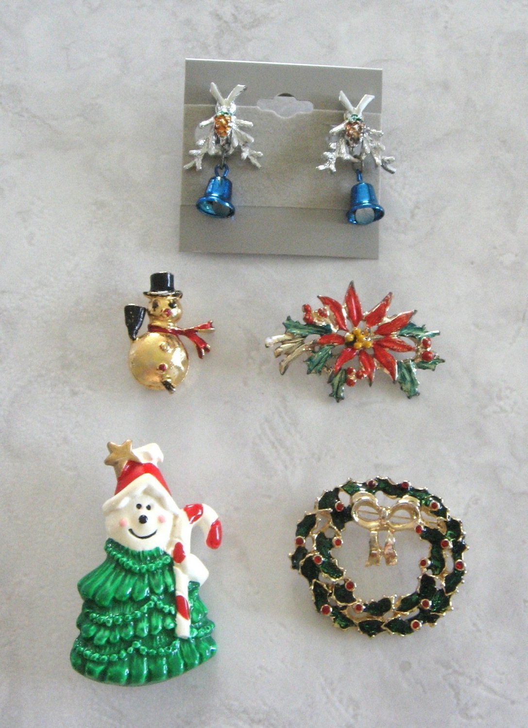 4 Brooches Pins And Clip On Bell Earrings Holiday Christmas Jewelry Designer Rodox Vintage 1960s 1980s