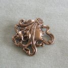 Bronze Figural Woman Lady Brooch Pin Vintage Jewelry 1970s