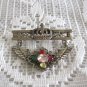 Colored Crown Jeweled Silver Brooch Pin Vintage Jewelry 1970s