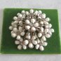 3 Layer White Flower Rhinestone Gold Brooch Pin Vintage Jewelry 1950s