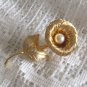 Gold Stem Flower Pearl Brooch Pin Vintage Jewelry 1980s