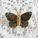 Green Yellow Orange Butterfly Brooch Pin Vintage Jewelry 1980s
