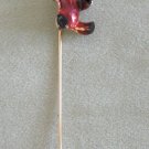 Enamel Teddy Bear Stick Pin Green Rhinestone Eyes & Collar Vintage Jewelry 1960s