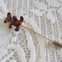Enamel Teddy Bear Stick Pin Green Rhinestone Eyes & Collar Vintage Jewelry 1960s