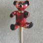 Enamel Teddy Bear Stick Pin Green Rhinestone Eyes & Collar Vintage Jewelry 1960s