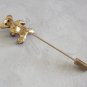 Enamel Teddy Bear Stick Pin Green Rhinestone Eyes & Collar Vintage Jewelry 1960s