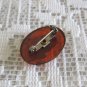 Old Amber & White Lady Cameo Brooch Pin Vintage Jewelry 1950s