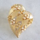 Fancy Textured Gold Heart Pearl Brooch Pin Vintage Jewelry 1970s Fancy Textured Gold Heart Pearl Brooch Pin Vintage Jewelry 1970s