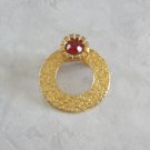 Red Stone Jeweled Round Gold Brooch Pin Vintage Jewelry 1970s Red Stone Jeweled Round Gold Brooch Pin Vintage Jewelry 1970s