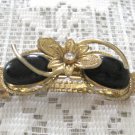 Double Black Cabochon Rhinestone Hair Barrette Korea Vintage Accessories 1970s Double Black Cabochon Rhinestone Hair Barrette Korea Vintage Accessories 1970s