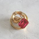 Large Emerald Cut Pink Stone Gold Brooch Pin Vintage Jewelry 1960s Large Emerald Cut Pink Stone Gold Brooch Pin Vintage Jewelry 1960s