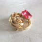 Large Emerald Cut Pink Stone Gold Brooch Pin Vintage Jewelry 1960s