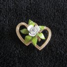 Green & White Raised Flower Enamel Double Heart Brooch Pin Vintage Jewelry 1960s Green & White Raised Flower Enamel Double Heart Brooch Pin Vintage Jewelry 1960s