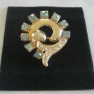 Fancy Blue Stone Gold Brooch Pin Vintage Jewelry 1950s