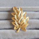 Textured Gold Diamond Cut Floral Leaf Brooch Pin Vintage Jewelry 1970s