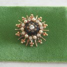 Flower Rhinestone Pearl Black Brooch Pin Vintage Jewelry 1940s