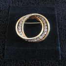 Sparkly Gold Circle Rhinestone Brooch Pin Vintage Jewelry 1960s